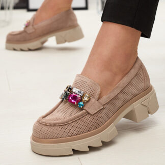 Mocasini de damă maro deschis cu ornament Bokkso- Footwear