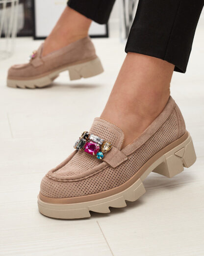 Mocasini de damă maro deschis cu ornament Bokkso- Footwear