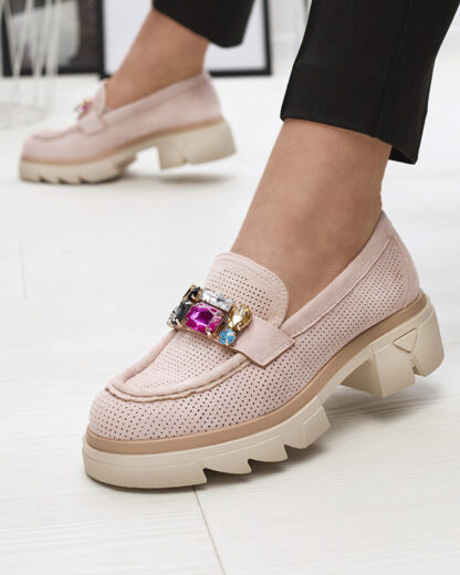 Mocasini de damă cu decor roz deschis, de culoare roz deschis Bokkso- Footwear