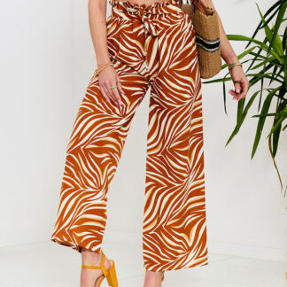 Pantaloni palazzo de damă cu model în culoare camel Îmbrăcăminte