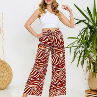 Pantaloni palazzo pentru femei cu model în roșu- Îmbrăcăminte