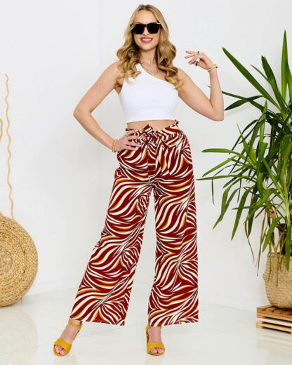 Pantaloni palazzo pentru femei cu model în roșu- Îmbrăcăminte