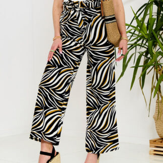 Pantaloni palazzo pentru femei cu model, negri- Îmbrăcăminte