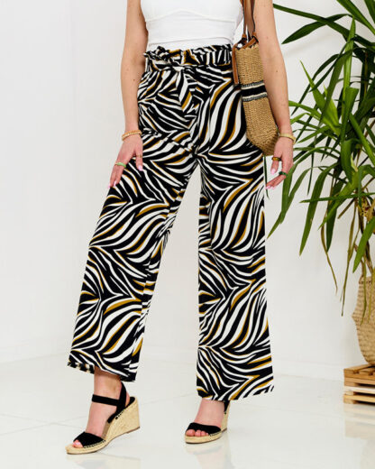 Pantaloni palazzo pentru femei cu model, negri- Îmbrăcăminte