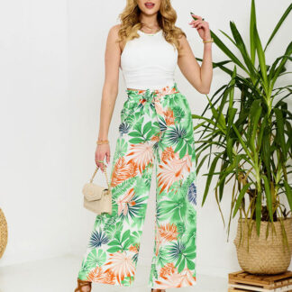 Pantaloni palazzo pentru femei verzi cu model floral - Îmbrăcăminte
