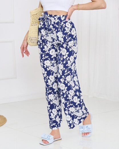 Pantaloni palazzo florale albastru marin - Îmbrăcăminte