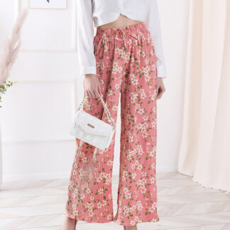 Pantaloni din țesătură florală roz pentru femei - Îmbrăcăminte