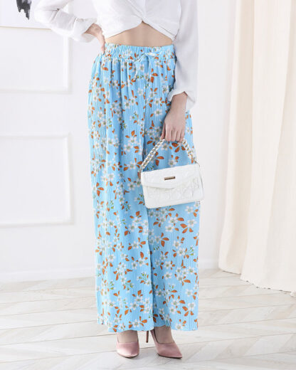 Pantaloni din țesătură florală albastră pentru femei - Îmbrăcăminte