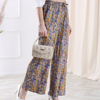 Pantaloni de damă cu model cu picioare largi, de culoare galbenă- Îmbrăcăminte