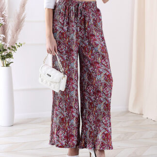 Pantaloni cu model cu picioare largi pentru femei în roșu- Îmbrăcăminte