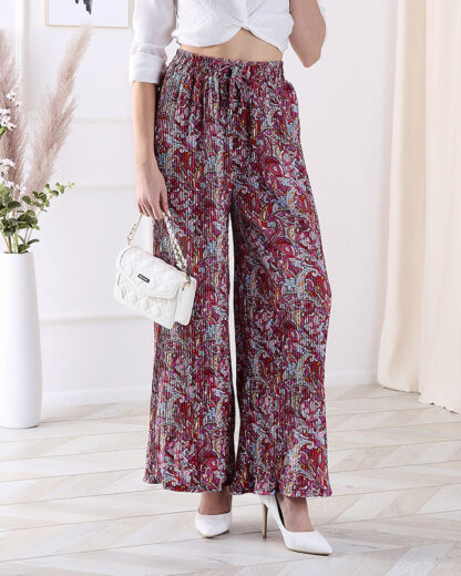 Pantaloni cu model cu picioare largi pentru femei în roșu- Îmbrăcăminte