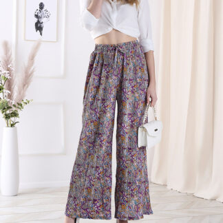 Pantaloni cu model cu picioare largi pentru femei în mov- Îmbrăcăminte
