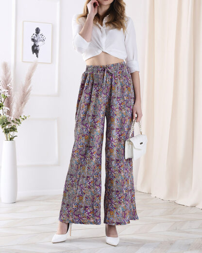 Pantaloni cu model cu picioare largi pentru femei în mov- Îmbrăcăminte