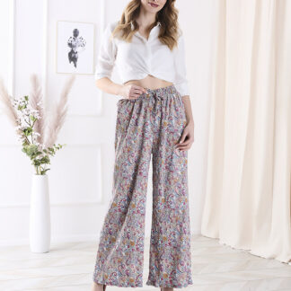 Pantaloni cu model cu picioare largi pentru femei, de culoare crem- Îmbrăcăminte