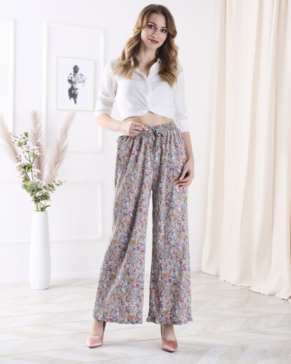 Pantaloni cu model cu picioare largi pentru femei, de culoare crem- Îmbrăcăminte