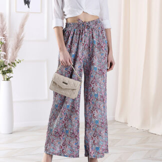 Pantaloni cu model cu picioare largi pentru femei în albastru- Îmbrăcăminte