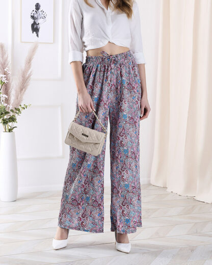 Pantaloni cu model cu picioare largi pentru femei în albastru- Îmbrăcăminte
