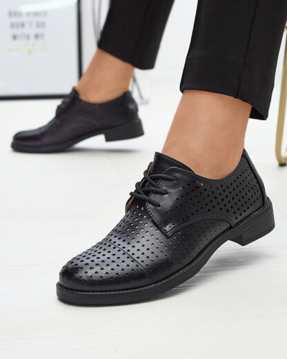 Pantofi de damă cu șiret negru din piele ecologică Azedvo- Footwear