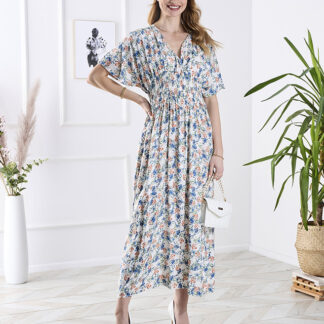 Rochie midi albă pentru femei cu model floral- Îmbrăcăminte