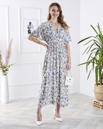 Rochie midi albă pentru femei cu model floral- Îmbrăcăminte