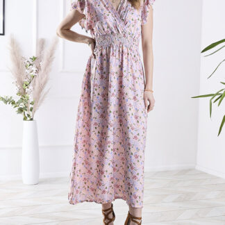 Rochie midi florală roz pentru femei - Îmbrăcăminte