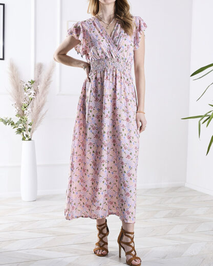 Rochie midi florală roz pentru femei - Îmbrăcăminte