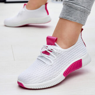 Pantofi sport de damă albi cu inserții fucsia Kedeti - Încălțăminte
