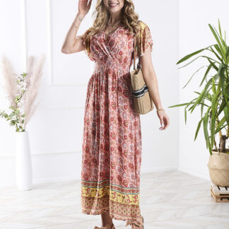 Rochie maxi florală de damă în roz- Îmbrăcăminte
