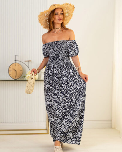 Rochie midi pentru femei cu model albastru marin - Îmbrăcăminte