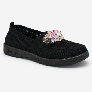 Royalfashion Mocasini negri din material textil pentru femei cu cristale Fezens