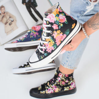 Royalfashion Adidași înalți de damă grafit imprimate cu flori colorate Fahenna