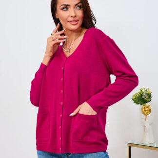 Royalfashion Pulover cardigan roz închis pentru femei cu buzunare