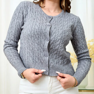 Royalfashion Pulover cardigan în carouri pentru femei Grey