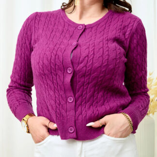Royalfashion Pulover cardigan cu carouri roz închis pentru femei