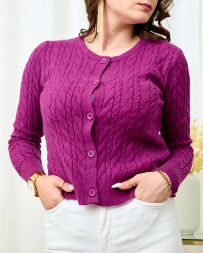 Royalfashion Pulover cardigan cu carouri roz închis pentru femei