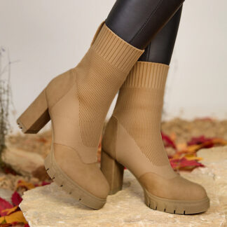Royalfashion Botine Flexi de damă de culoare camel