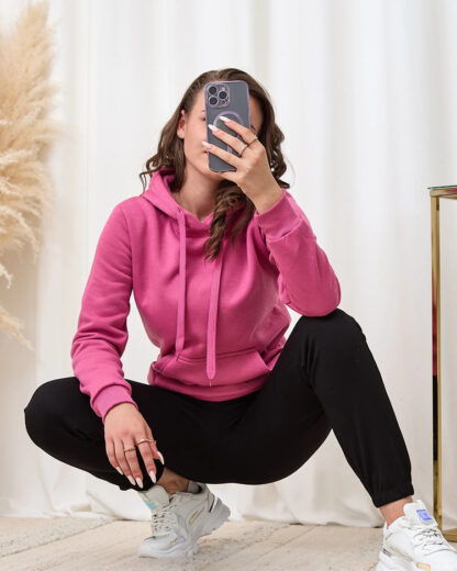 Royalfashion Hanorac cu glugă pentru femei roz închis fără fermoar