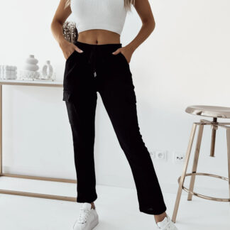 Royalfashion Pantaloni de luptă cu nervuri pentru femei negri
