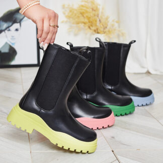 Royalfashion Cizme înalte negre pentru femei cu talpă verde deschis Beerus