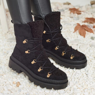 Royalfashion Cizme de vânătoare izolate pentru femei negre cu piele de oaie Lery Walk