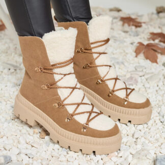 Royalfashion Cizme de vânătoare izolate de damă cu piele de oaie, de culoare camel Lery Walk