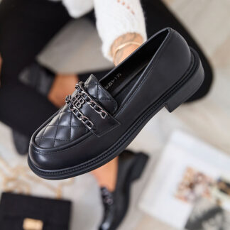 Royalfashion Mocasini negri cu nas matlasat Kusanna