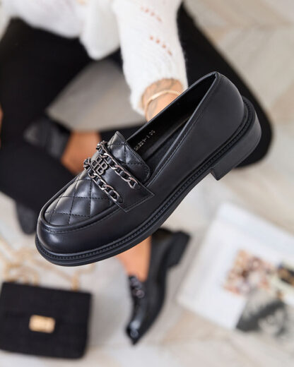 Royalfashion Mocasini negri cu nas matlasat Kusanna