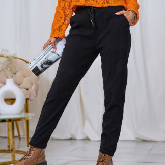 Royalfashion Pantaloni negri din țesătură de catifea pentru femei