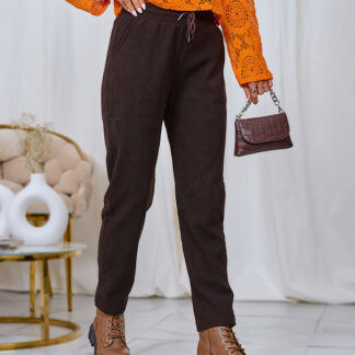 Royalfashion Pantaloni din țesătură de catifea maro închis pentru femei