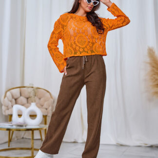 Royalfashion Pantaloni din catifea maro pentru femei