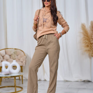 Royalfashion Pantaloni de damă din țesătură de catifea kaki