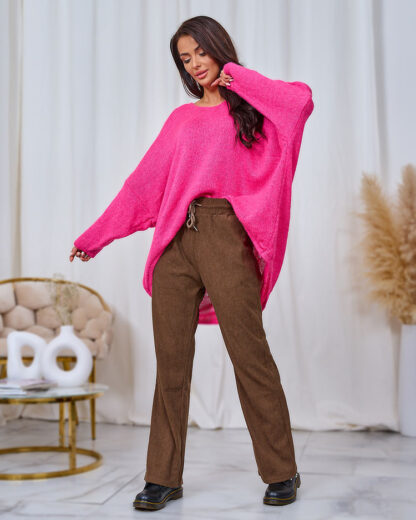 Royalfashion Pantaloni din țesătură de catifea maro pentru femei