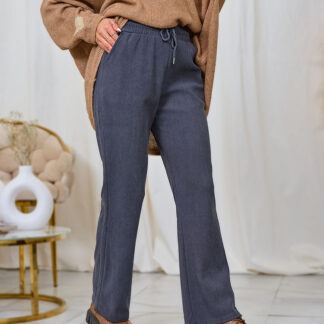 Royalfashion Pantaloni de damă din țesătură de catifea, gri închis