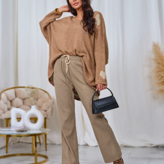 Royalfashion Pantaloni de damă din țesătură de catifea de culoare kaki